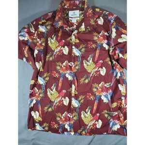 Mens L  Hawaiian Shirt by 28 Palms Buttonup Parrots Burgundy